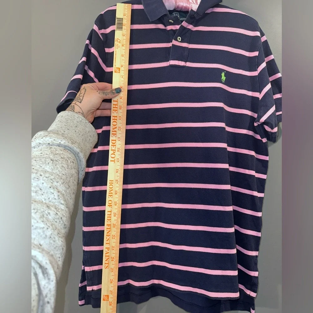 Polo Ralph Lauren Custom Fit Navy Pink Striped Polo Shirt Men’s L